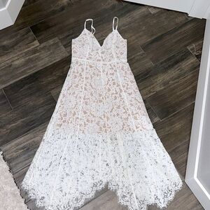 Lulu’s One Wish White Lace Midi Dress Sz S